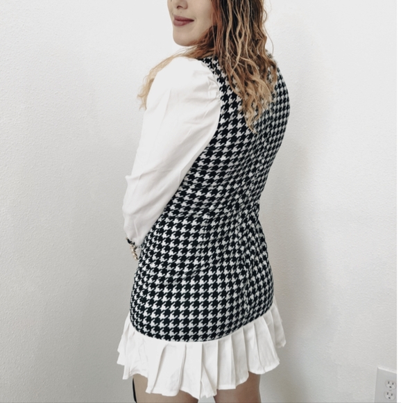 NWT WINTER HOUNDSTOOTH BUSINESS CASUAL LONG SLEEVE PLEATED DRESS S: SMALL-LARGE - Picture 9 of 11